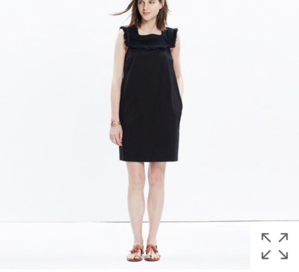 Madewell Black Sundream Fringe Shift Dress Cotton Modal Womens Size 12